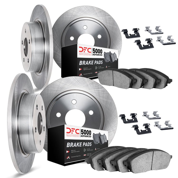 6514-27050 Brake Rotors w/5000 Advanced Brake Pads Kit with Hardware, 1969-1971 Volvo, Position: Front and Rear