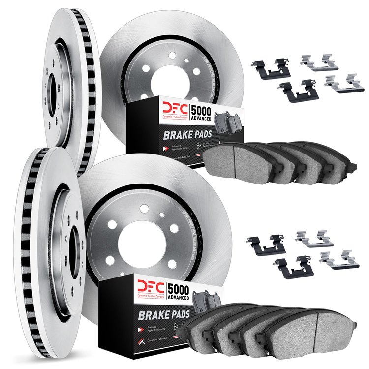 6514-46011 Brake Rotors w/5000 Advanced Brake Pads Kit with Hardware, 2004-2011 GM, Position: Front and Rear