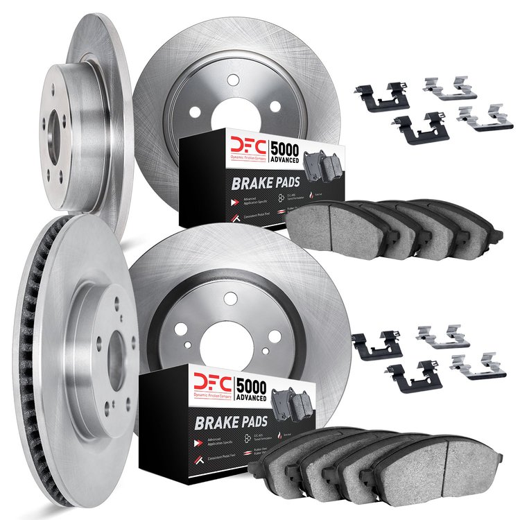 6514-59018 Brake Rotors w/5000 Advanced Brake Pads Kit with Hardware, 2005-2005 Acura/Honda, Position: Front and Rear