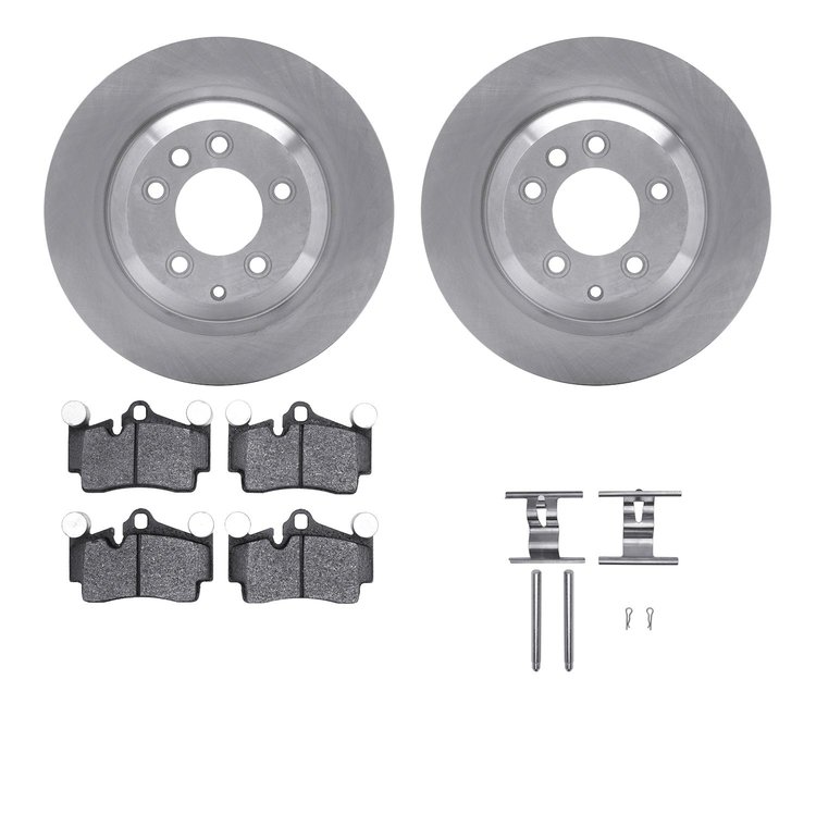 6612-02048 Brake Rotors w/5000 Euro Ceramic Brake Pads Kit with Hardware, 2005-2006 Porsche, Position: Rear