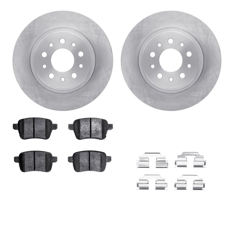 6612-07011 Brake Rotors w/5000 Euro Ceramic Brake Pads Kit with Hardware, 2014-2019 Mopar, Position: Rear