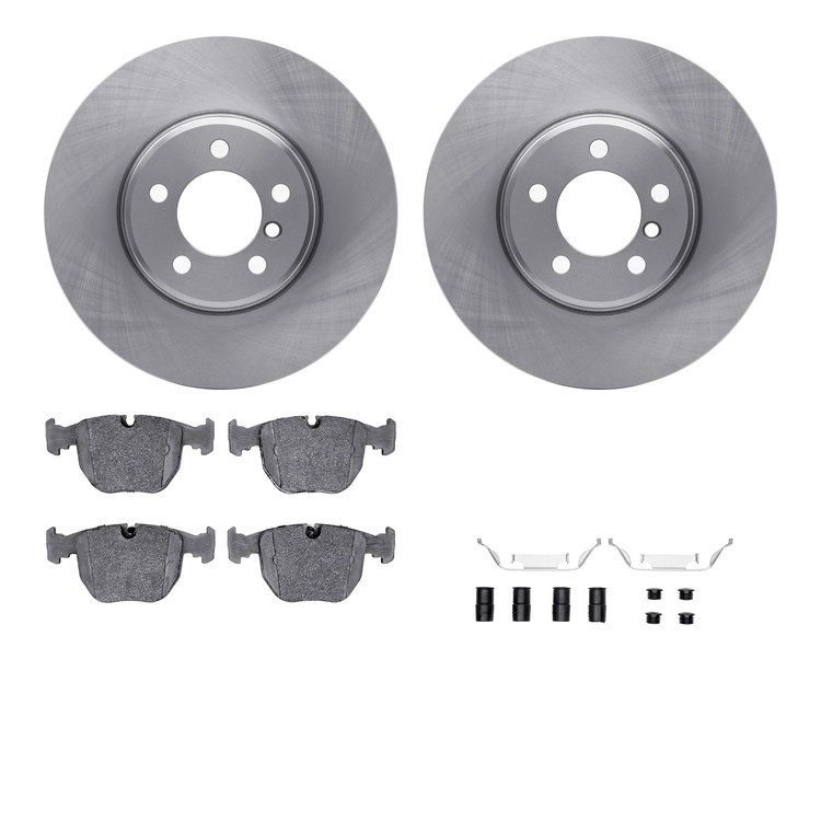 6612-11015 Brake Rotors w/5000 Euro Ceramic Brake Pads Kit with Hardware, 2003-2005 Land Rover, Position: Front