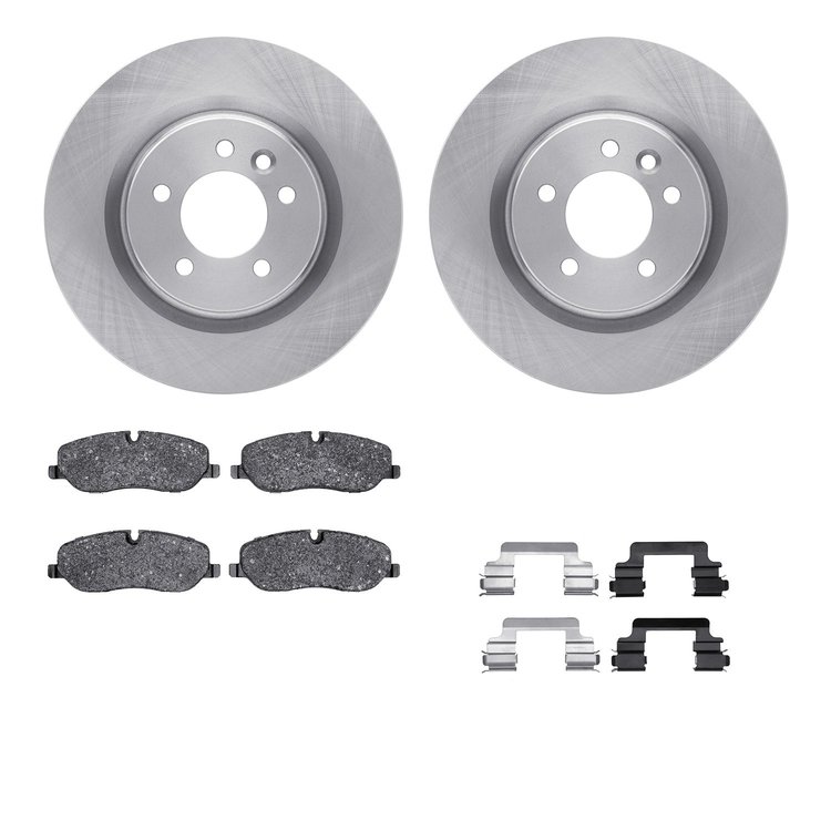 6612-11023 Brake Rotors w/5000 Euro Ceramic Brake Pads Kit with Hardware, 2005-2009 Land Rover, Position: Front