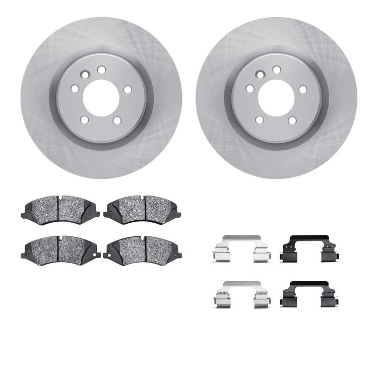 6612-11039 Brake Rotors w/5000 Euro Ceramic Brake Pads Kit with Hardware, 2010-2017 Land Rover, Position: Front