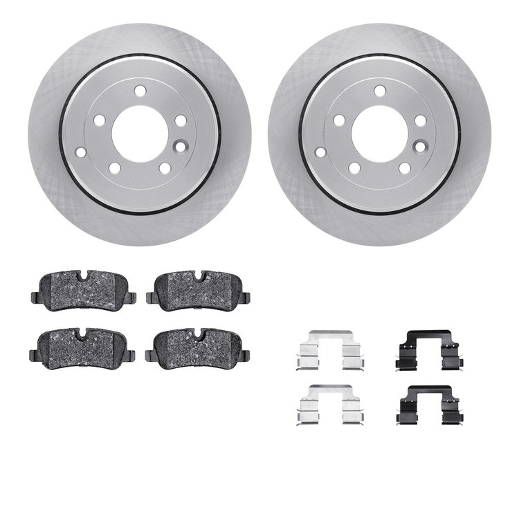 6612-11043 Brake Rotors w/5000 Euro Ceramic Brake Pads Kit with Hardware, 2005-2007 Land Rover, Position: Rear