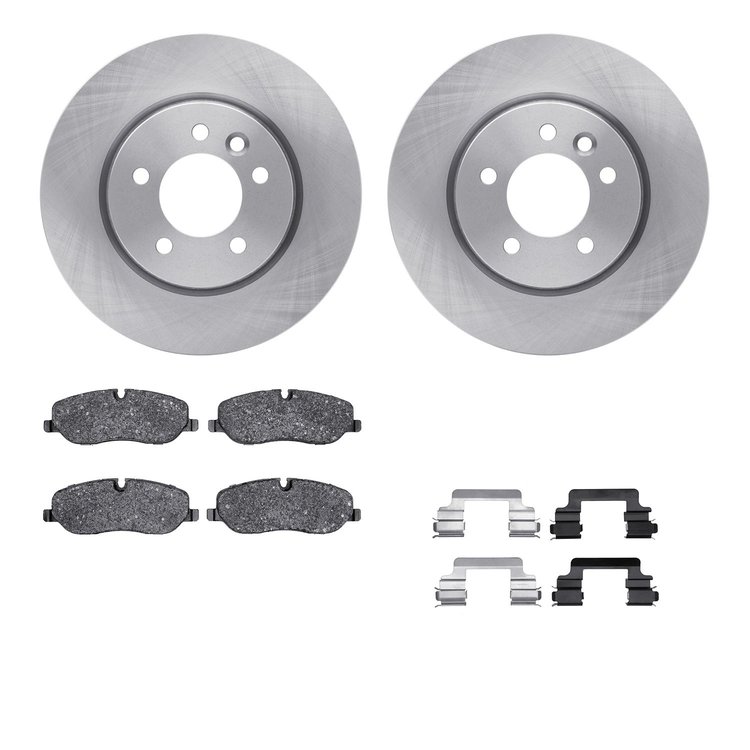 6612-11047 Brake Rotors w/5000 Euro Ceramic Brake Pads Kit with Hardware, 2005-2007 Land Rover, Position: Front