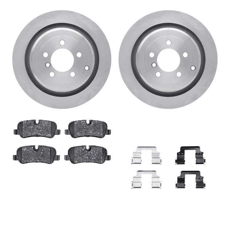 6612-11063 Brake Rotors w/5000 Euro Ceramic Brake Pads Kit with Hardware, 2006-2012 Land Rover, Position: Rear