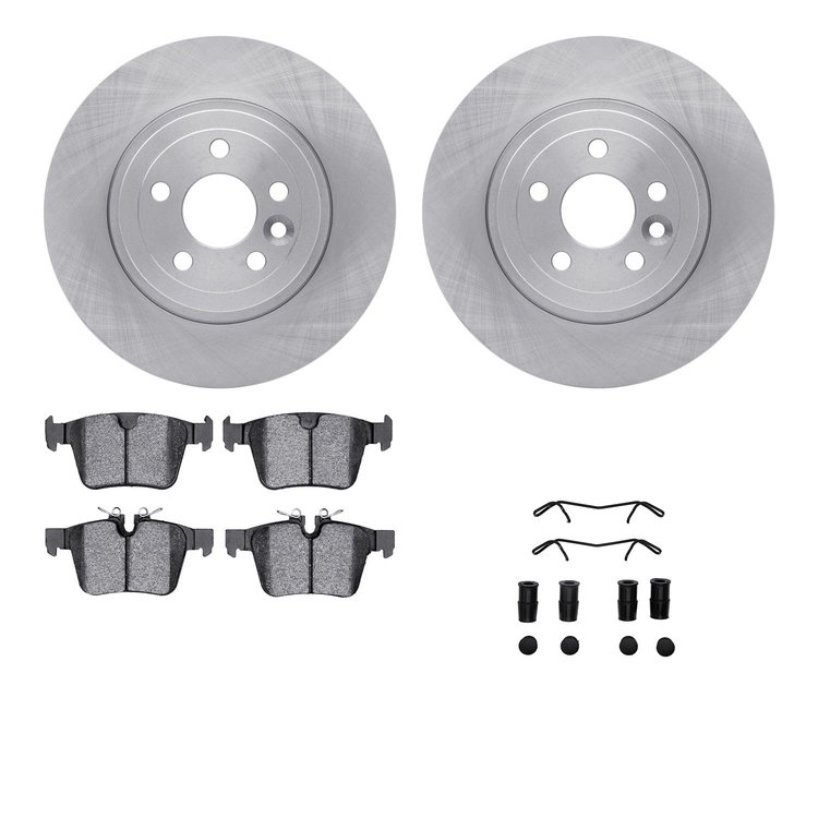 6612-11111 Brake Rotors w/5000 Euro Ceramic Brake Pads Kit with Hardware, 2016-2019 Land Rover, Position: Rear