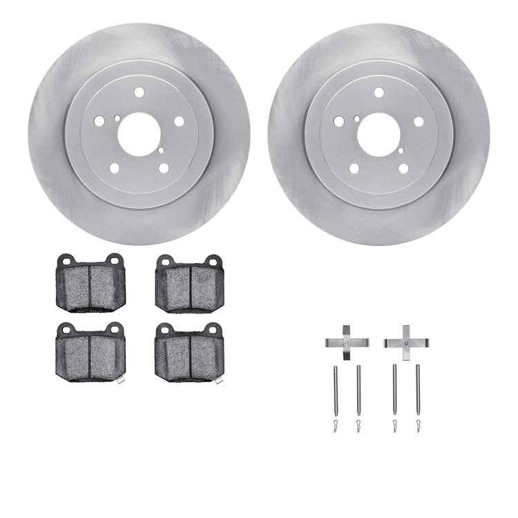 6612-13023 Brake Rotors w/5000 Euro Ceramic Brake Pads Kit with Hardware, 2005-2007 Subaru, Position: Rear