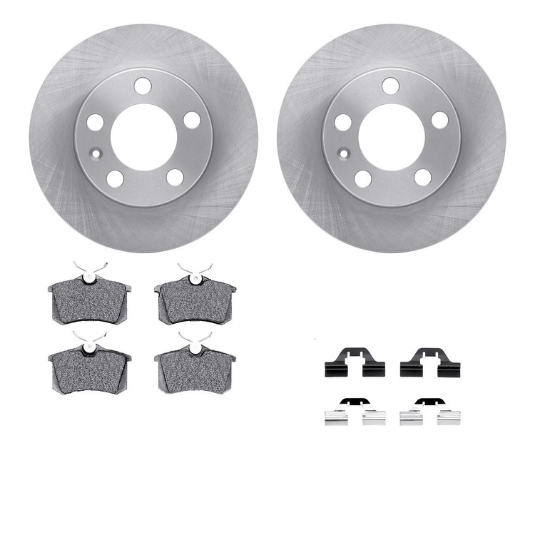 6612-13416 Brake Rotors w/5000 Euro Ceramic Brake Pads Kit with Hardware, 1999-2015 Audi/Volkswagen, Position: Rear