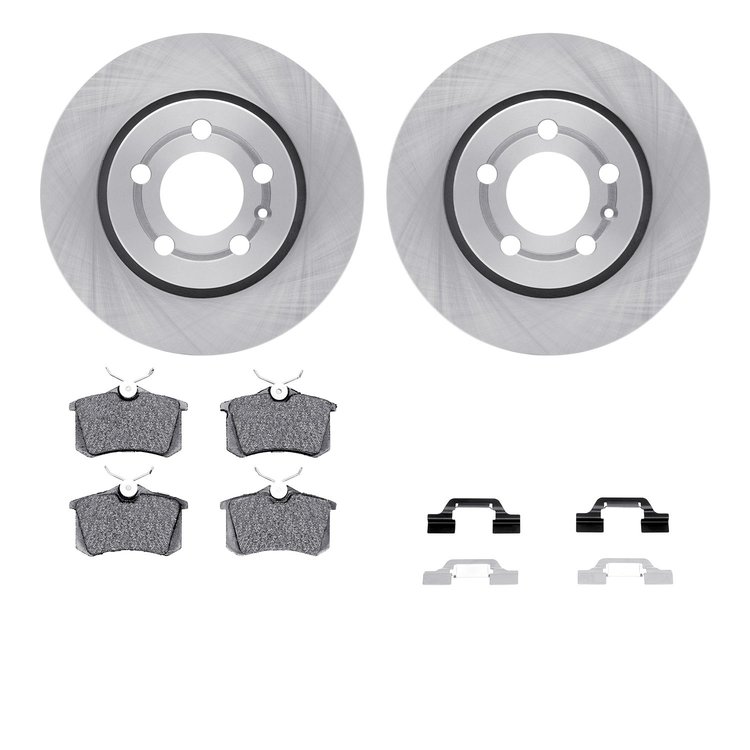 6612-13502 Brake Rotors w/5000 Euro Ceramic Brake Pads Kit with Hardware, 2003-2006 Audi/Volkswagen, Position: Rear