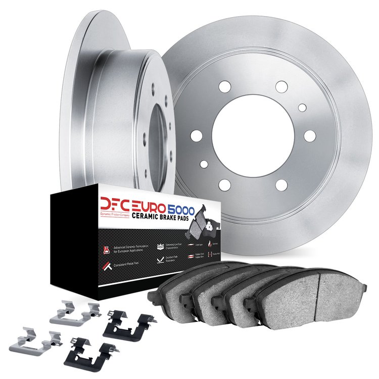 6612-16007 Brake Rotors w/5000 Euro Ceramic Brake Pads Kit with Hardware, 1975-1977 Alfa Romeo, Position: Rear