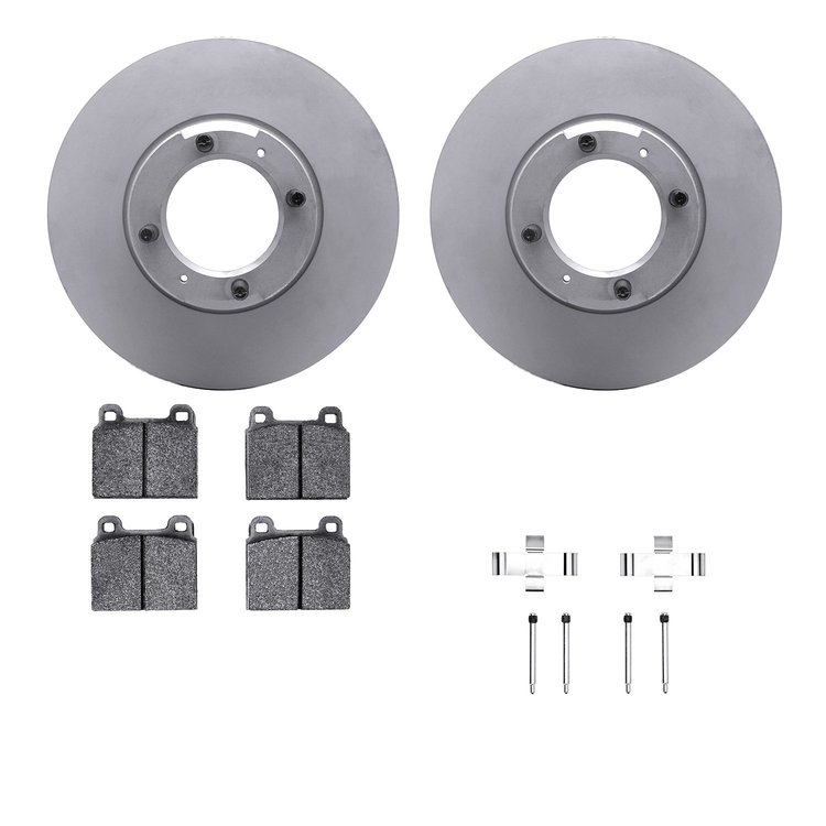 6612-16015 Brake Rotors w/5000 Euro Ceramic Brake Pads Kit with Hardware, 1969-1974 Alfa Romeo, Position: Front