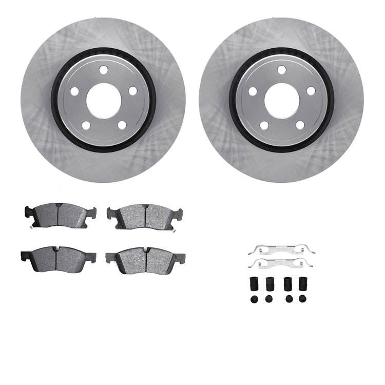 6612-19138 Brake Rotors w/5000 Euro Ceramic Brake Pads Kit with Hardware, Fits Select Mopar, Position: Front