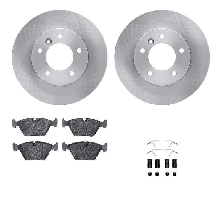 6612-20011 Brake Rotors w/5000 Euro Ceramic Brake Pads Kit with Hardware, 1990-1997 Jaguar, Position: Front