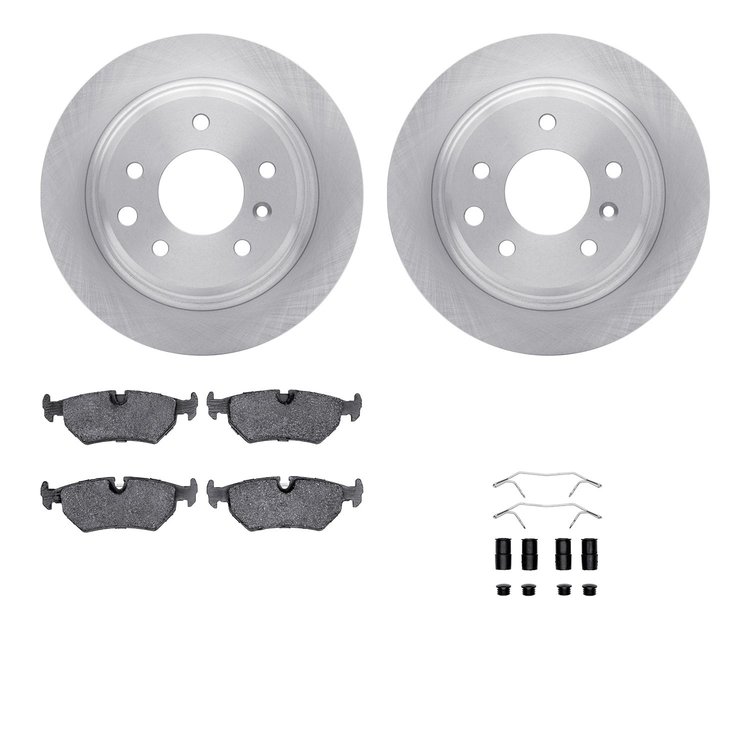 6612-20015 Brake Rotors w/5000 Euro Ceramic Brake Pads Kit with Hardware, 1990-1995 Jaguar, Position: Rear
