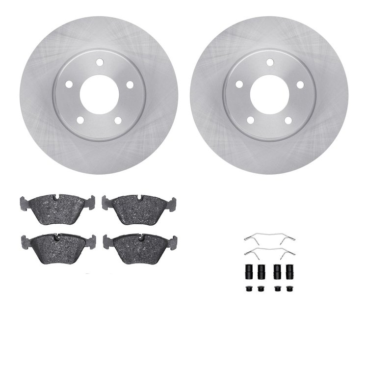 6612-20027 Brake Rotors w/5000 Euro Ceramic Brake Pads Kit with Hardware, 1997-2003 Jaguar, Position: Front