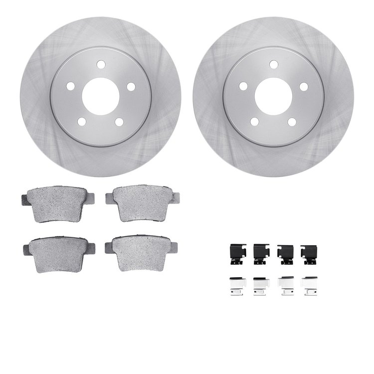 6612-20035 Brake Rotors w/5000 Euro Ceramic Brake Pads Kit with Hardware, 2005-2008 Multiple Makes/Models, Position: Rear