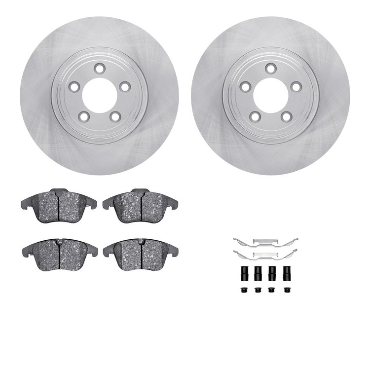 6612-20051 Brake Rotors w/5000 Euro Ceramic Brake Pads Kit with Hardware, 2006-2010 Jaguar, Position: Front