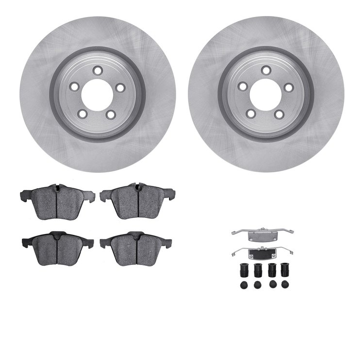6612-20067 Brake Rotors w/5000 Euro Ceramic Brake Pads Kit with Hardware, 2013-2021 Jaguar, Position: Front