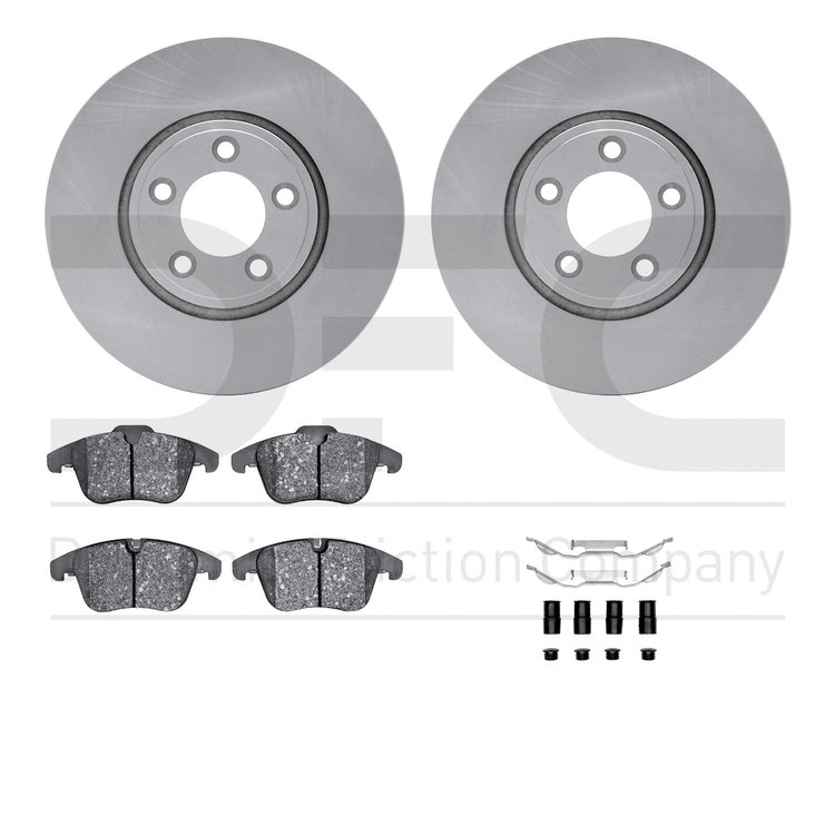 6612-20071 Brake Rotors w/5000 Euro Ceramic Brake Pads Kit with Hardware, 2006-2008 Jaguar, Position: Front