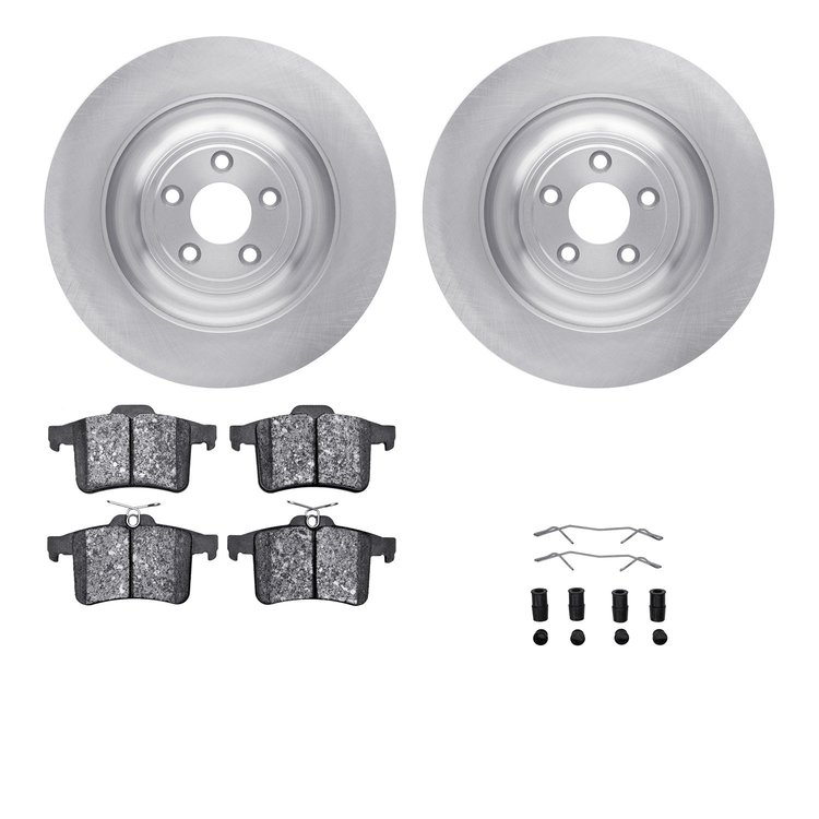 6612-20082 Brake Rotors w/5000 Euro Ceramic Brake Pads Kit with Hardware, 2010-2017 Jaguar, Position: Rear