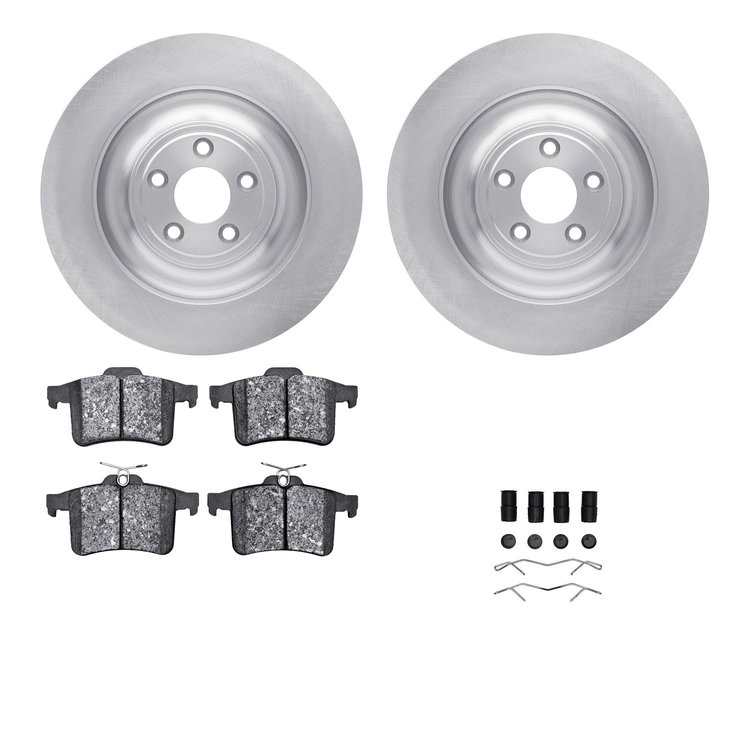 6612-20083 Brake Rotors w/5000 Euro Ceramic Brake Pads Kit with Hardware, 2010-2015 Jaguar, Position: Rear