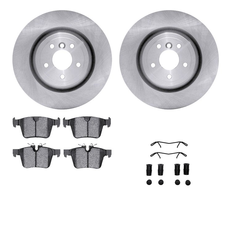 6612-20107 Brake Rotors w/5000 Euro Ceramic Brake Pads Kit with Hardware, Fits Select Jaguar, Position: Rear