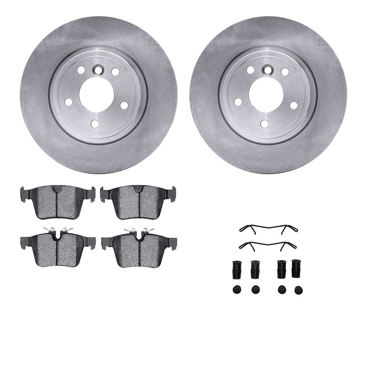 6612-20115 Brake Rotors w/5000 Euro Ceramic Brake Pads Kit with Hardware, 2017-2019 Jaguar, Position: Rear
