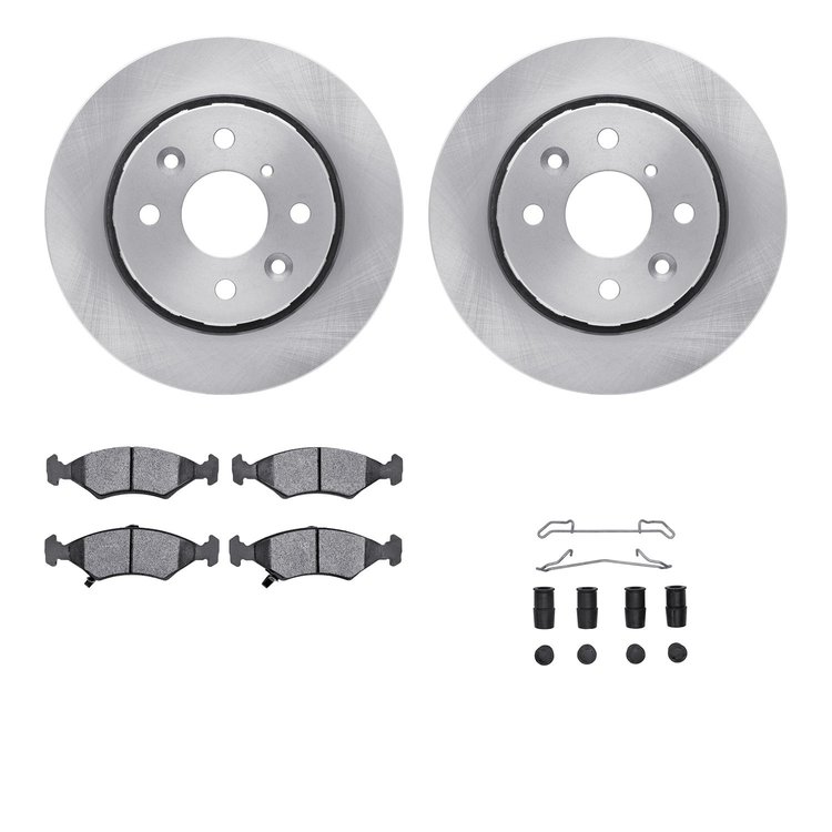 6612-21003 Brake Rotors w/5000 Euro Ceramic Brake Pads Kit with Hardware, 1994-2000 Kia/Hyundai/Genesis, Position: Front
