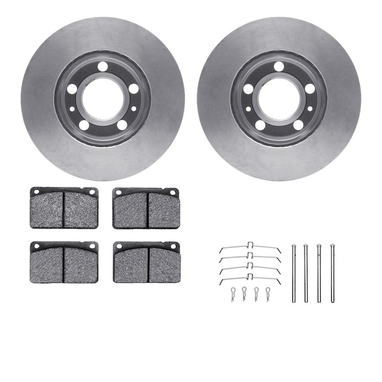 6612-27023 Brake Rotors w/5000 Euro Ceramic Brake Pads Kit with Hardware, 1976-1976 Volvo, Position: Front