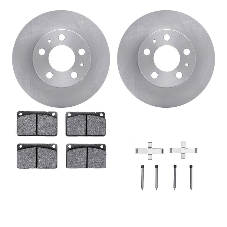 6612-27033 Brake Rotors w/5000 Euro Ceramic Brake Pads Kit with Hardware, 1976-1984 Volvo, Position: Front