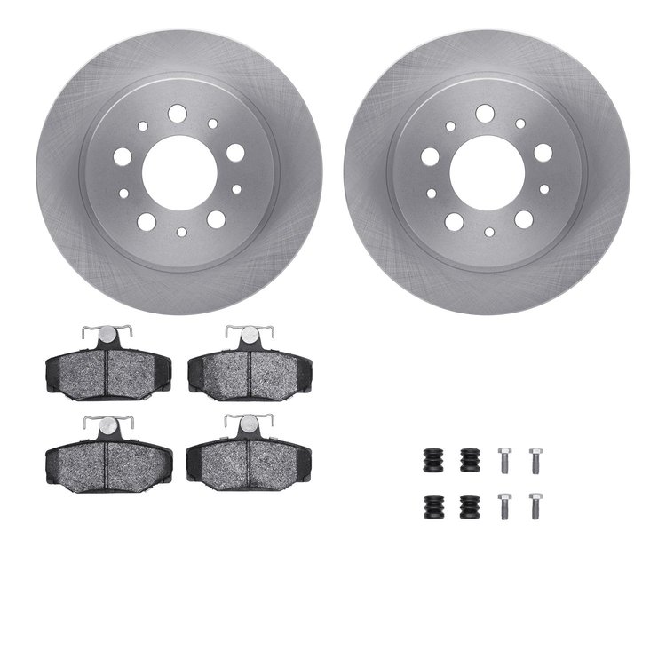 6612-27071 Brake Rotors w/5000 Euro Ceramic Brake Pads Kit with Hardware, 1988-1994 Volvo, Position: Rear