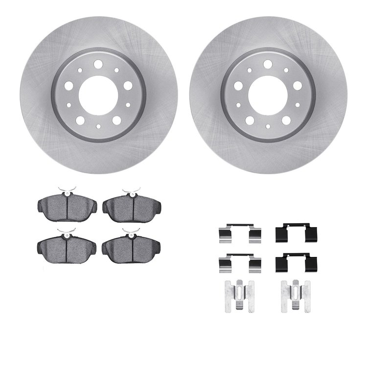 6612-27090 Brake Rotors w/5000 Euro Ceramic Brake Pads Kit with Hardware, 1995-1998 Volvo, Position: Front