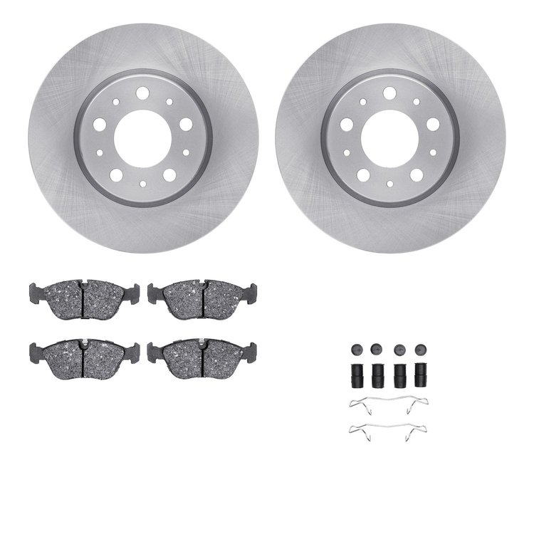 6612-27091 Brake Rotors w/5000 Euro Ceramic Brake Pads Kit with Hardware, 1996-2004 Volvo, Position: Front
