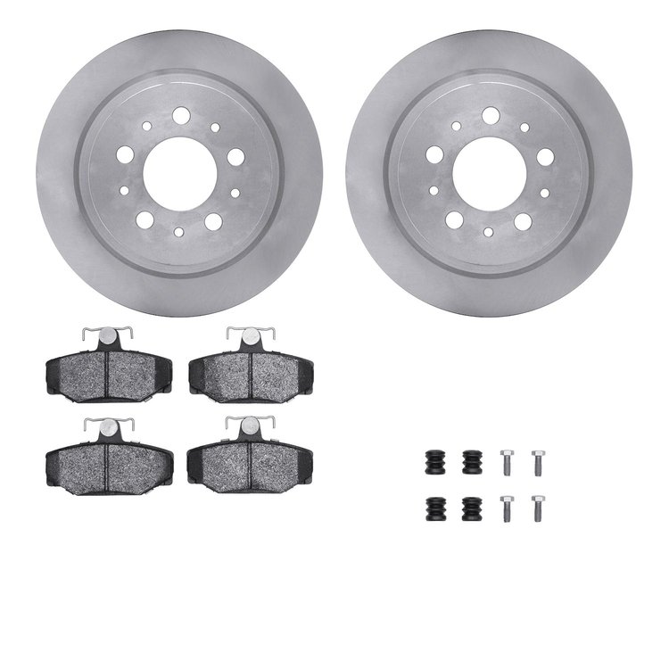 6612-27107 Brake Rotors w/5000 Euro Ceramic Brake Pads Kit with Hardware, 1997-1998 Volvo, Position: Rear
