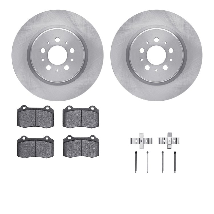 6612-27143 Brake Rotors w/5000 Euro Ceramic Brake Pads Kit with Hardware, 2004-2007 Volvo, Position: Rear