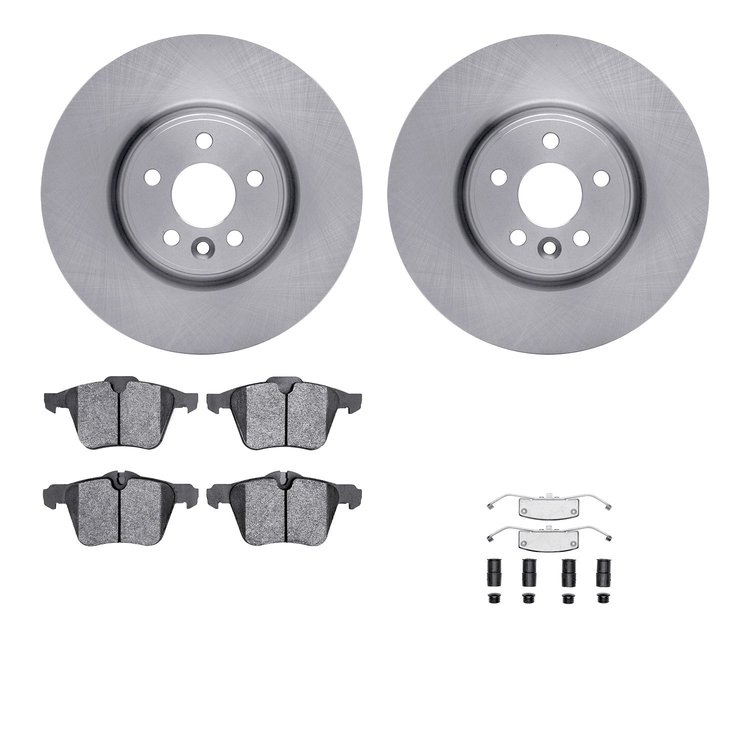 6612-27167 Brake Rotors w/5000 Euro Ceramic Brake Pads Kit with Hardware, 2007-2016 Volvo, Position: Front