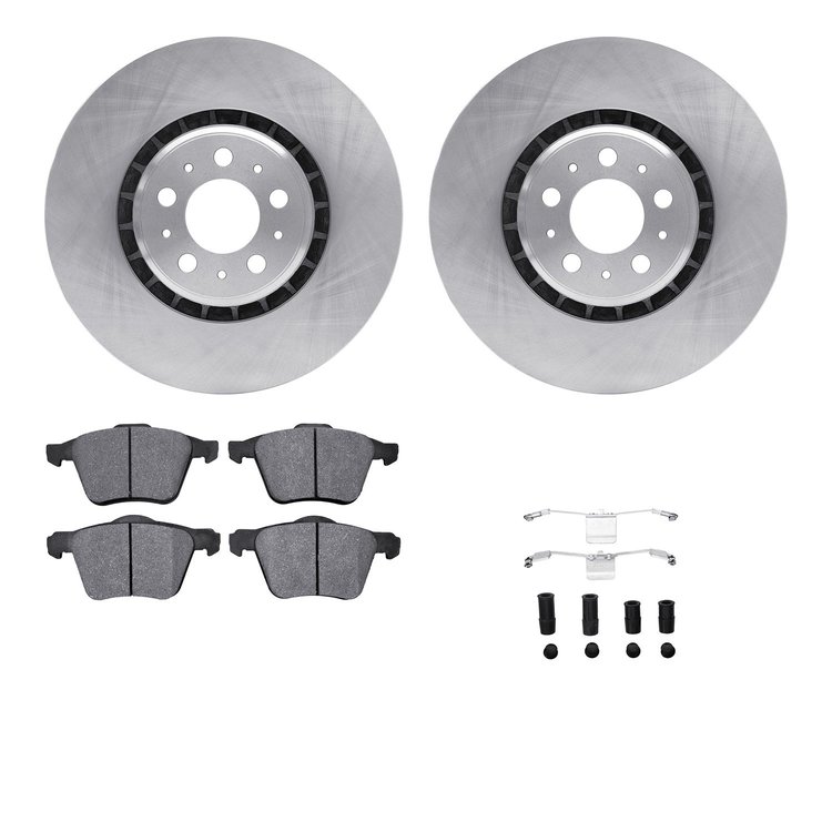 6612-27187 Brake Rotors w/5000 Euro Ceramic Brake Pads Kit with Hardware, 2003-2009 Volvo, Position: Front