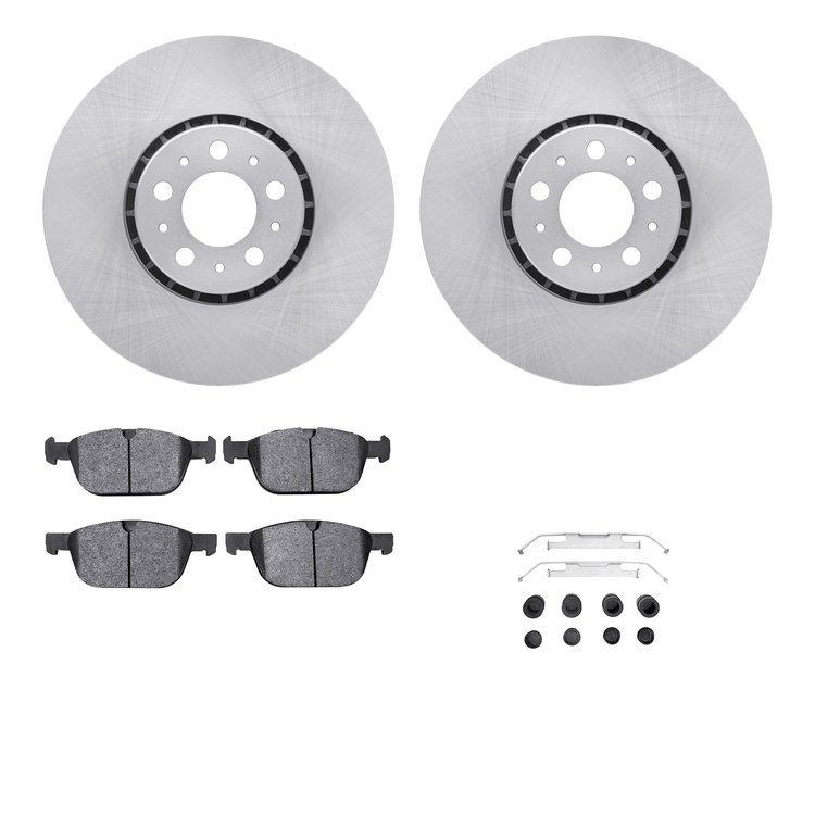 6612-27207 Brake Rotors w/5000 Euro Ceramic Brake Pads Kit with Hardware, 2003-2014 Volvo, Position: Front