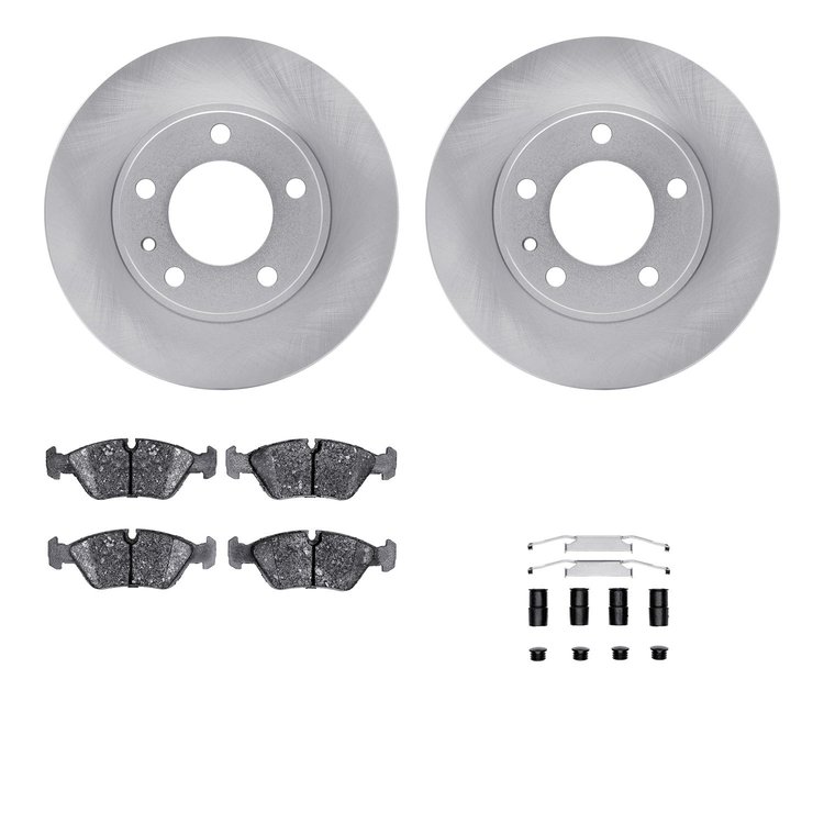 6612-31039 Brake Rotors w/5000 Euro Ceramic Brake Pads Kit with Hardware, 1982-1989 BMW, Position: Front