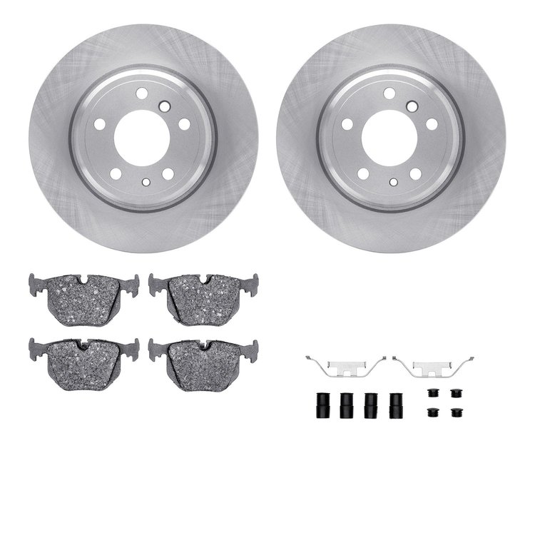 6612-31123 Brake Rotors w/5000 Euro Ceramic Brake Pads Kit with Hardware, 1991-2001 BMW, Position: Rear