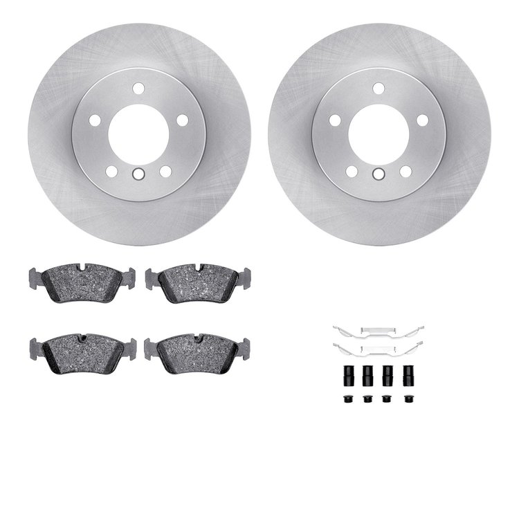 6612-31173 Brake Rotors w/5000 Euro Ceramic Brake Pads Kit with Hardware, 1999-2008 BMW, Position: Front