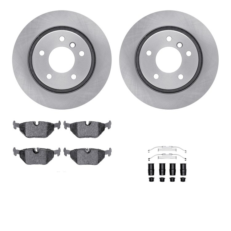 6612-31177 Brake Rotors w/5000 Euro Ceramic Brake Pads Kit with Hardware, 1999-2006 BMW, Position: Rear