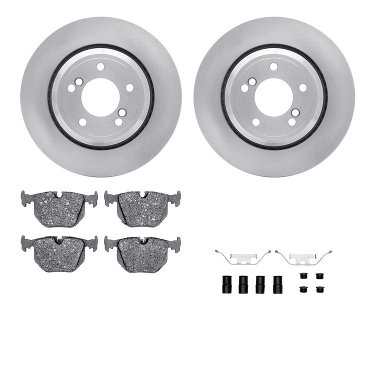 6612-31189 Brake Rotors w/5000 Euro Ceramic Brake Pads Kit with Hardware, 2000-2006 BMW, Position: Rear