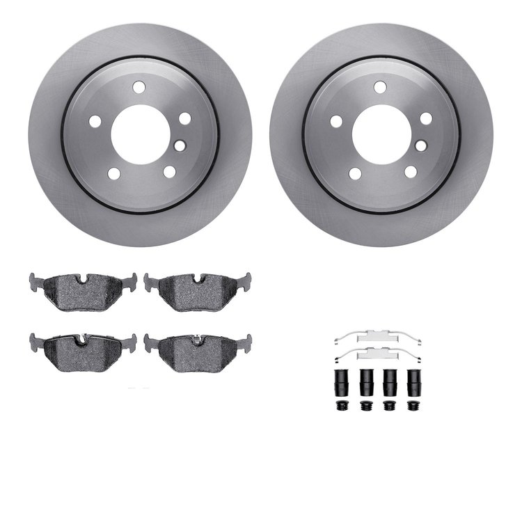 6612-31200 Brake Rotors w/5000 Euro Ceramic Brake Pads Kit with Hardware, 2001-2005 BMW, Position: Rear