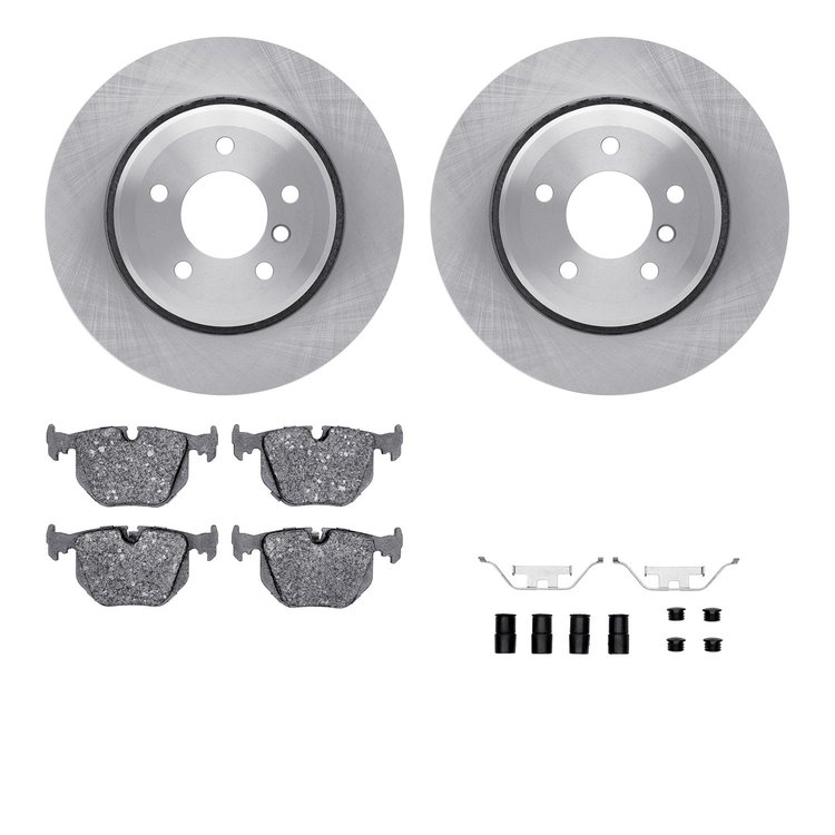 6612-31202 Brake Rotors w/5000 Euro Ceramic Brake Pads Kit with Hardware, 2001-2006 BMW, Position: Rear