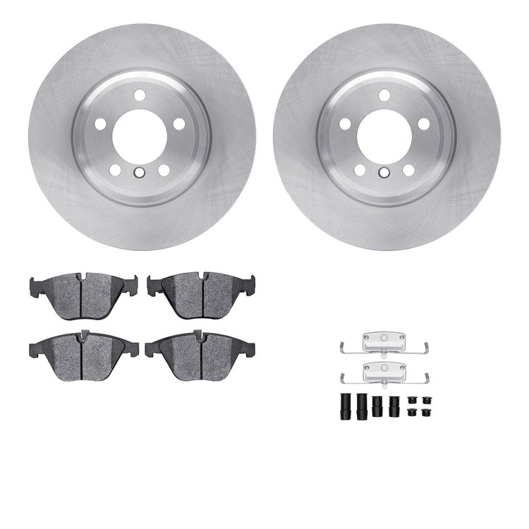 6612-31215 Brake Rotors w/5000 Euro Ceramic Brake Pads Kit with Hardware, 2002-2008 BMW, Position: Front