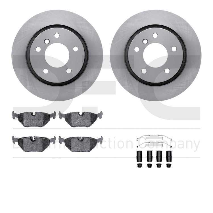 6612-31227 Brake Rotors w/5000 Euro Ceramic Brake Pads Kit with Hardware, 2003-2008 BMW, Position: Rear