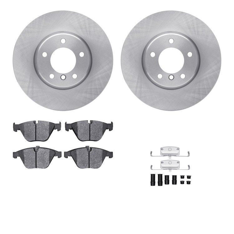 6612-31234 Brake Rotors w/5000 Euro Ceramic Brake Pads Kit with Hardware, 2004-2010 BMW, Position: Front